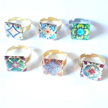 bague cabochon carrƩe psychƩdƩlique