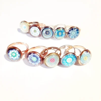 Bague cabochon mandala 13 mm