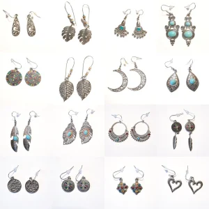 boucles oreilles argent vieilli turquoise boho