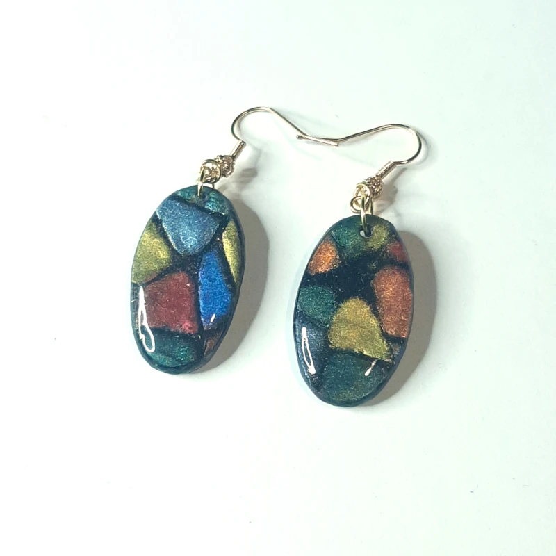 boucles d'oreilles ovales vitrail résine
