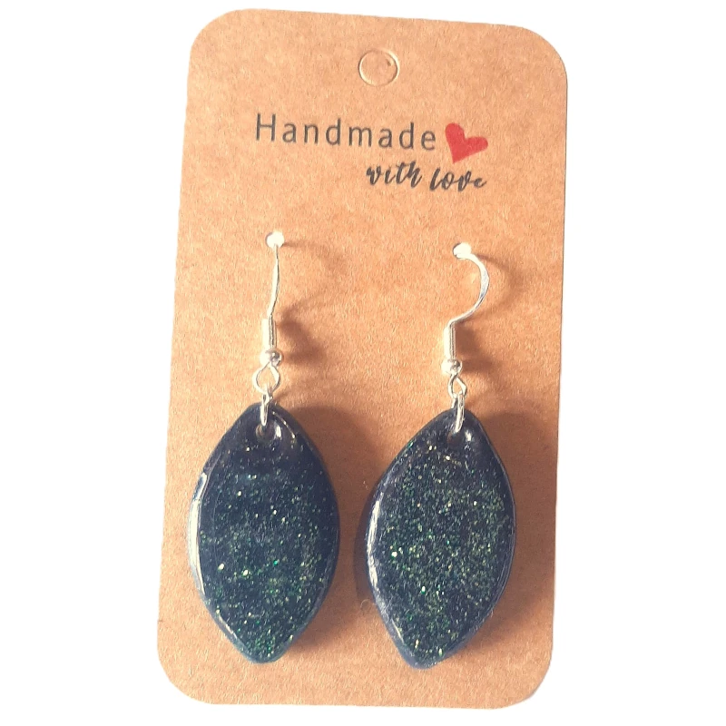 boucles d'oreilles ovales paillettes vertes